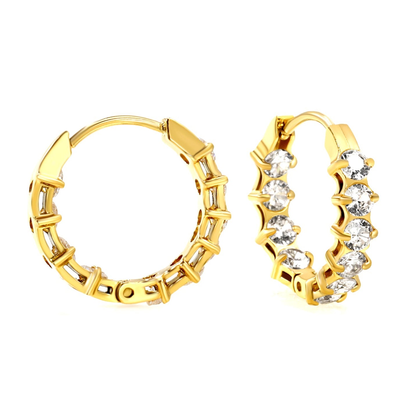 18K PVD Gold Plated Sparkling Cubic Zirconia Hoops Tarnish-Free