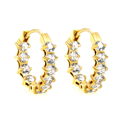 18K PVD Gold Plated Sparkling Cubic Zirconia Hoops Tarnish-Free