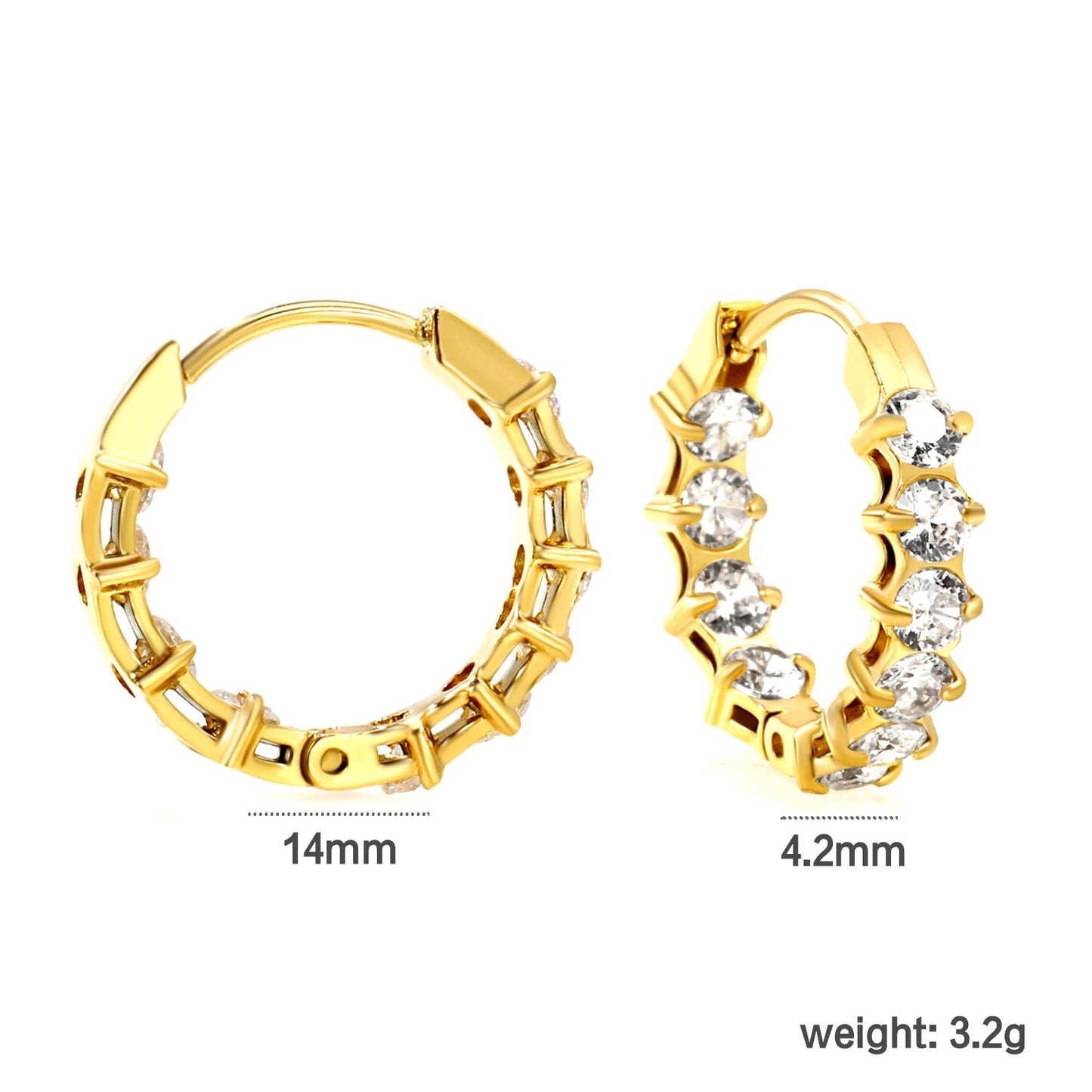 18K PVD Gold Plated Sparkling Cubic Zirconia Hoops Tarnish-Free