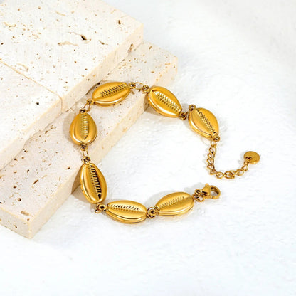 Bohemian Wanderlust: Heavy-Duty 3D Embossed Golden Shell Bracelet