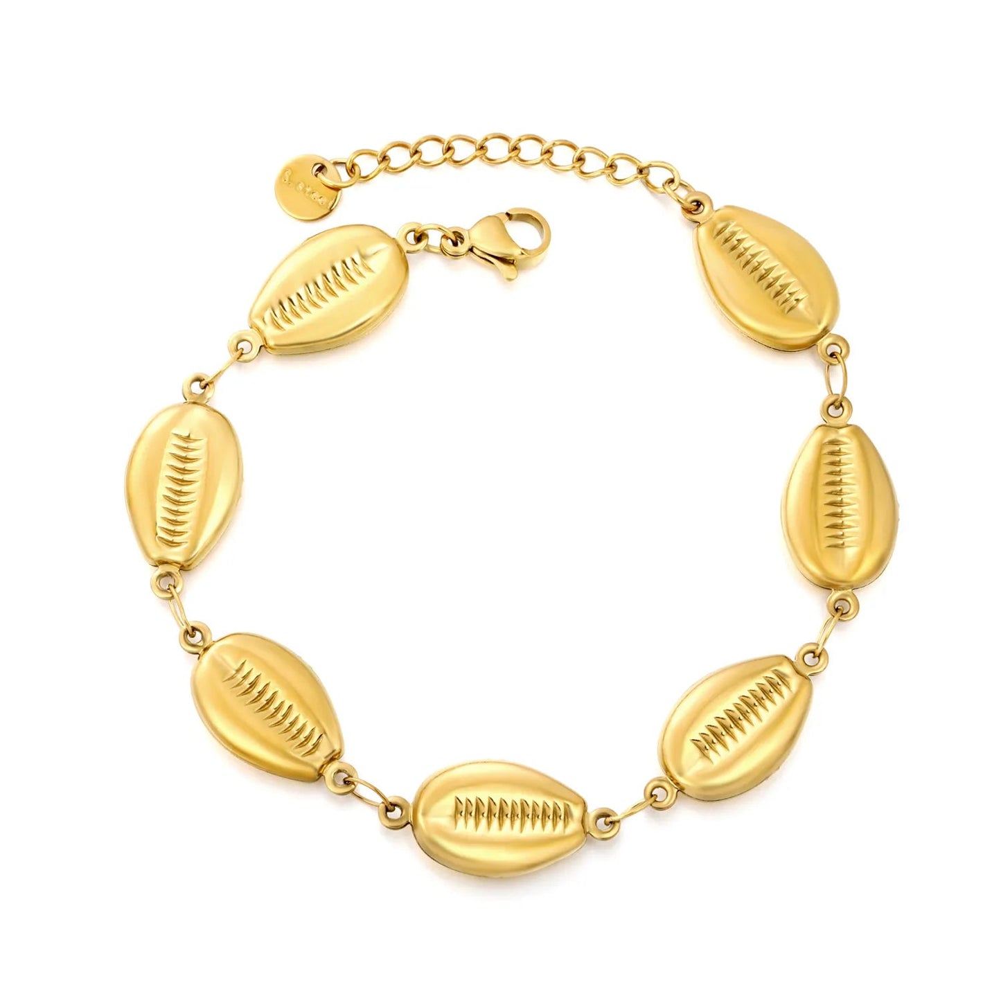 Bohemian Wanderlust: Heavy-Duty 3D Embossed Golden Shell Bracelet