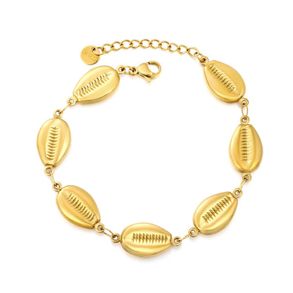 Bohemian Wanderlust: Heavy-Duty 3D Embossed Golden Shell Bracelet
