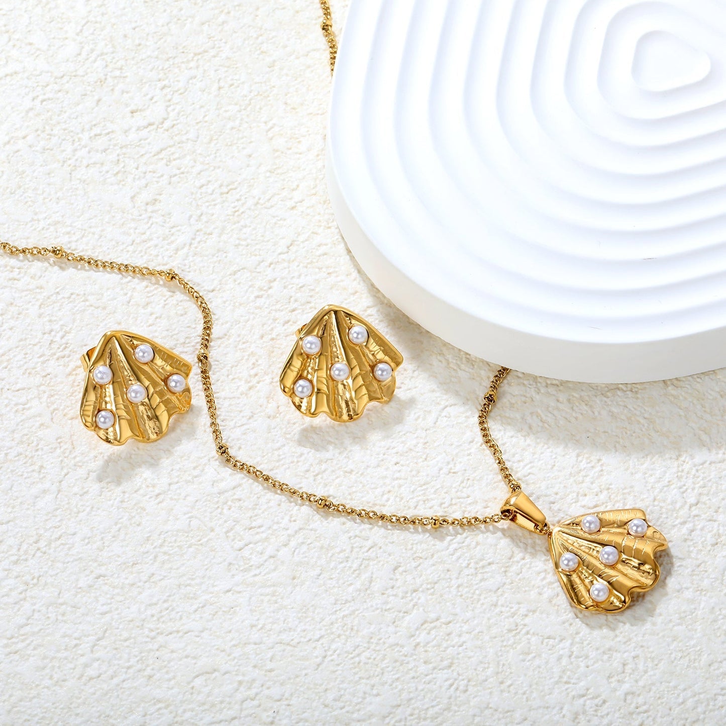 Waterproof 18K Gold Plated Ocean Theme Scallop Shell Earrings Pack