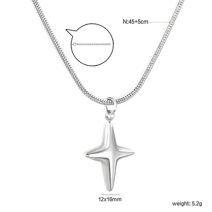 Wholesale Waterproof PVD Silver Sculpted 4-Point Star Snake Chain Necklace