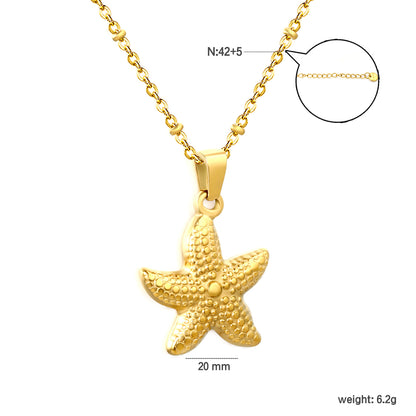 Bulk PVD Gold Sculpted Starfish Texture Bead Chain Necklace