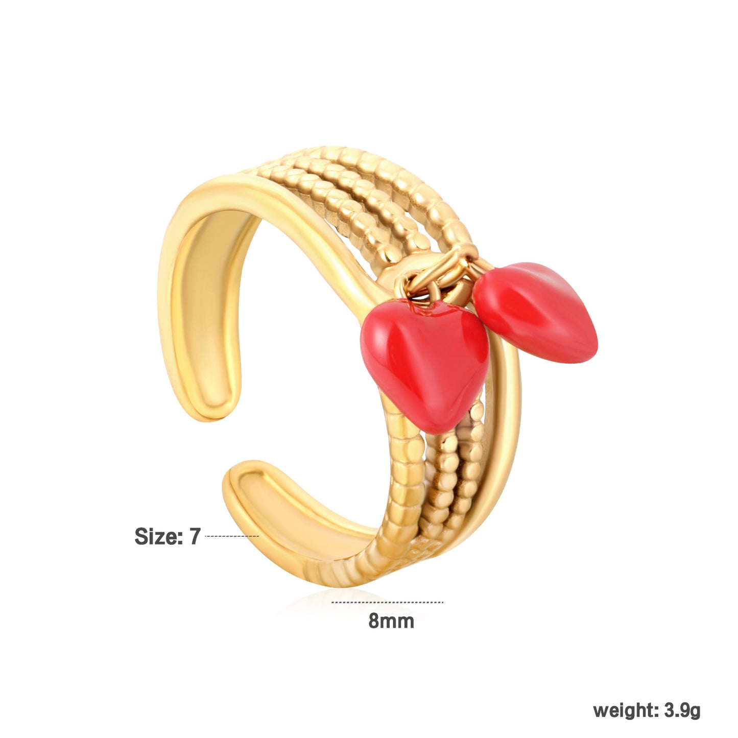 Wholesale Waterproof PVD Gold Bold Red Heart Statement Ring