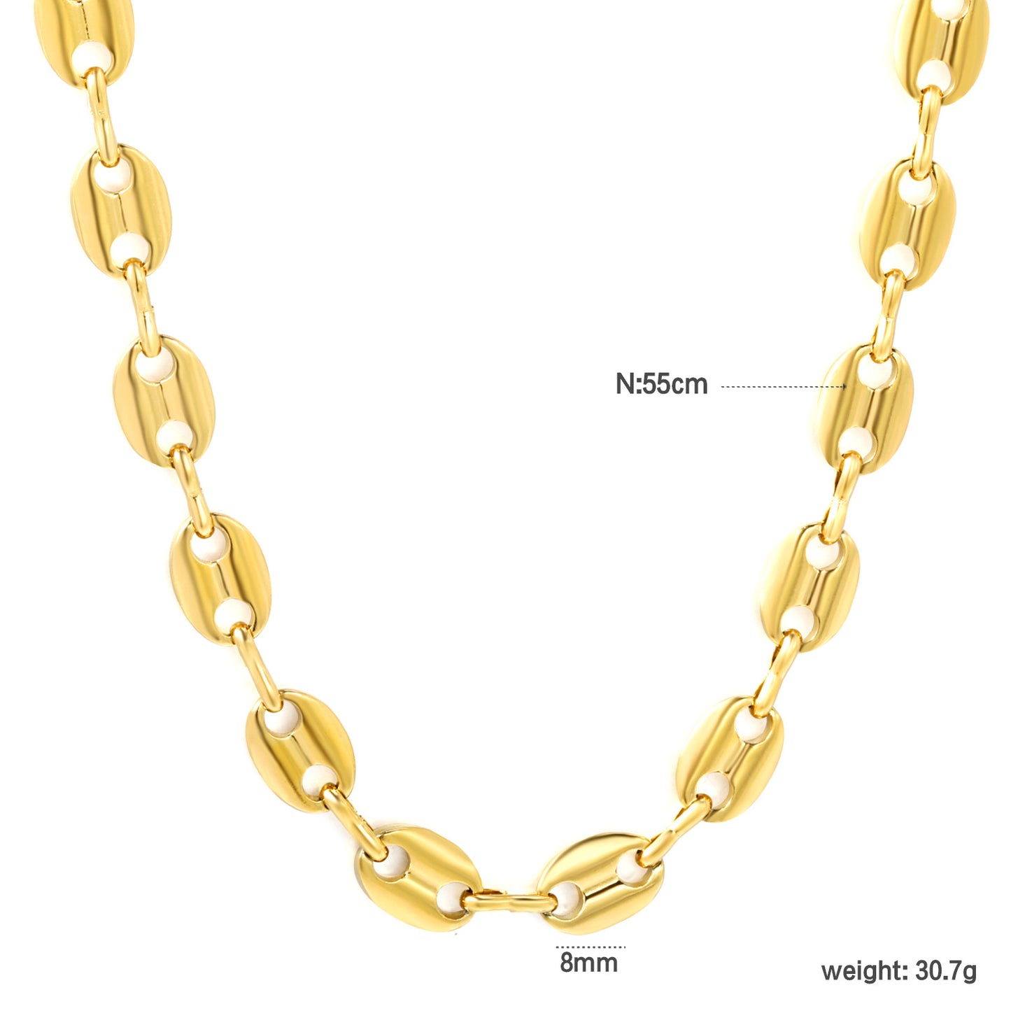 Wholesale Waterproof PVD Gold Bold Oval Link Chunky Chain Necklace