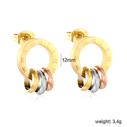 Bulk PVD Tri-Color Gold Silver Rose Gold Stacked Stud Earrings