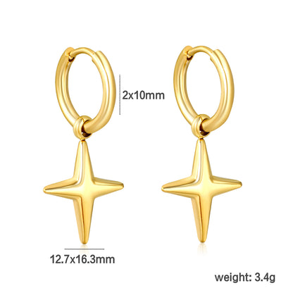 Wholesale Waterproof PVD Gold Sculpted Textured Star Charm Hoops