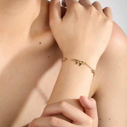 Slider Adjustable Bow Motif Bezel Set CZ Bracelet 304L Stainless Steel