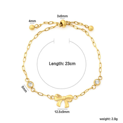 Slider Adjustable Bow Motif Bezel Set CZ Bracelet 304L Stainless Steel