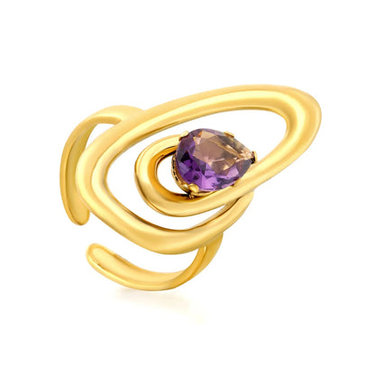 Abstract Sculptural Swirl Teardrop Purple Amethyst Quartz Open Ring