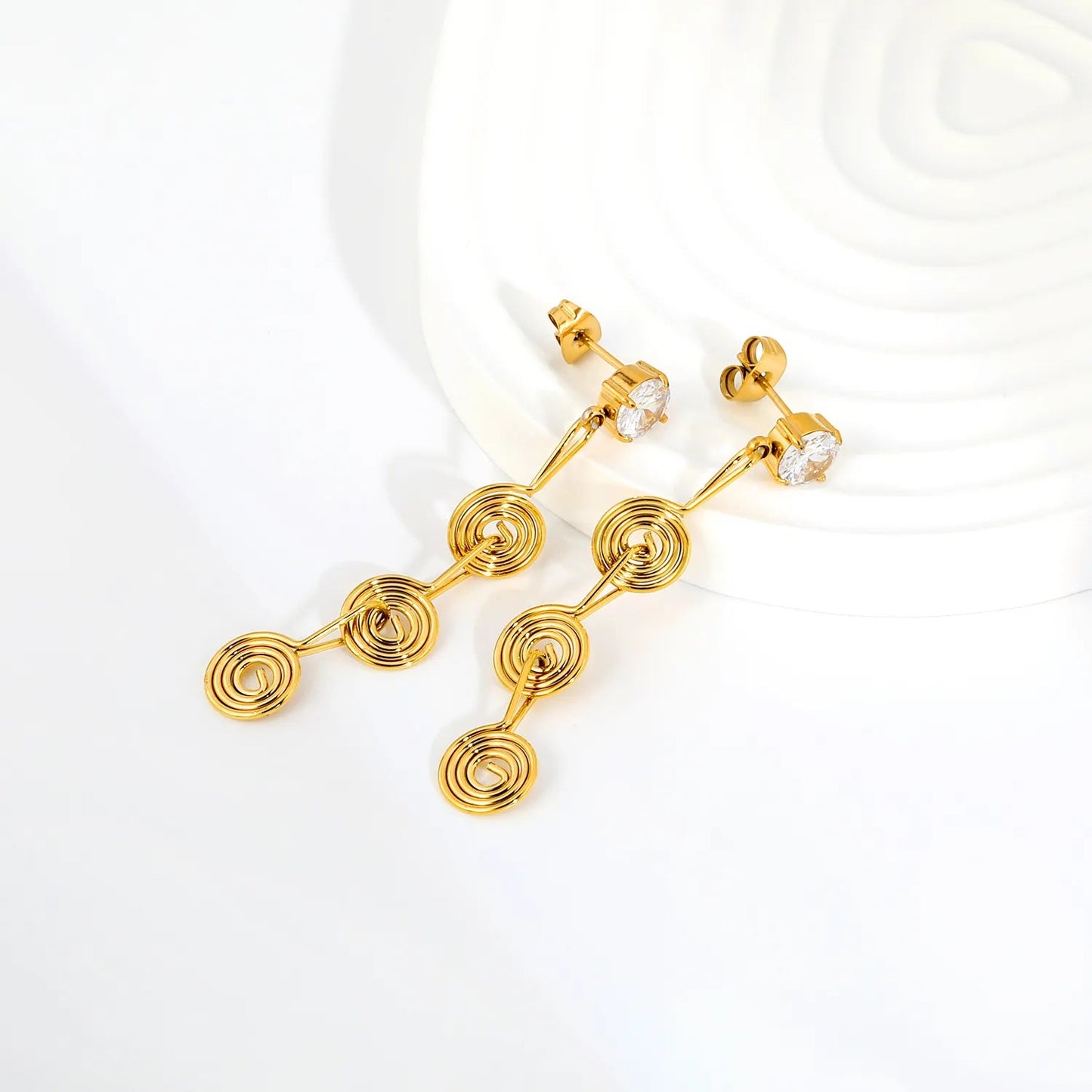 Modernist Avant Garde Wire Wrapped Triple Swirl Loop Long Earrings Dangles