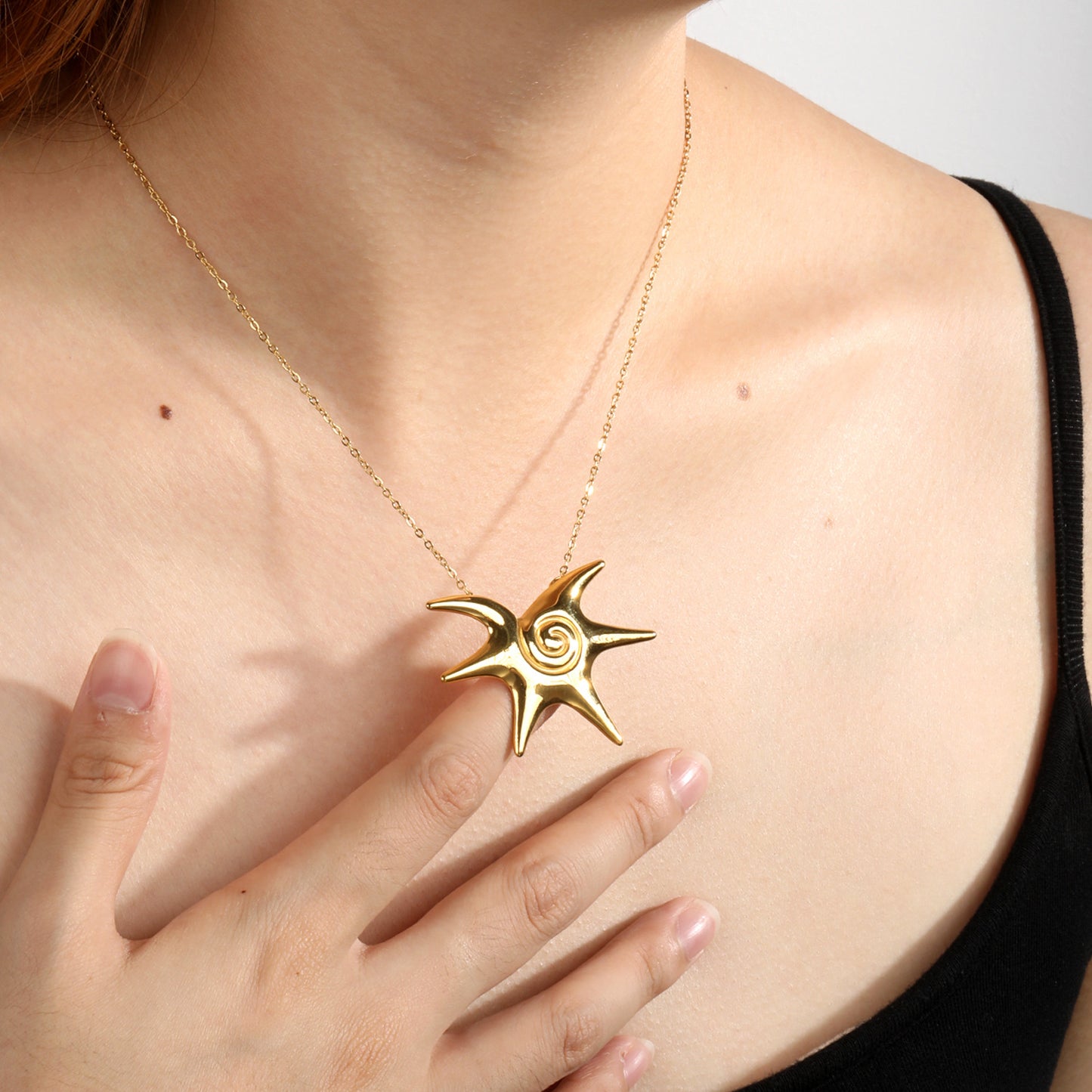 Bulk Supply Sculptural Spiral Relief Eight-Point Star Station Choker