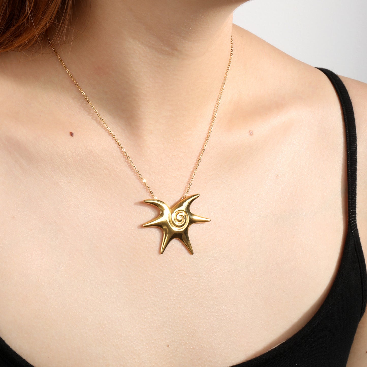 Bulk Supply Sculptural Spiral Relief Eight-Point Star Station Choker