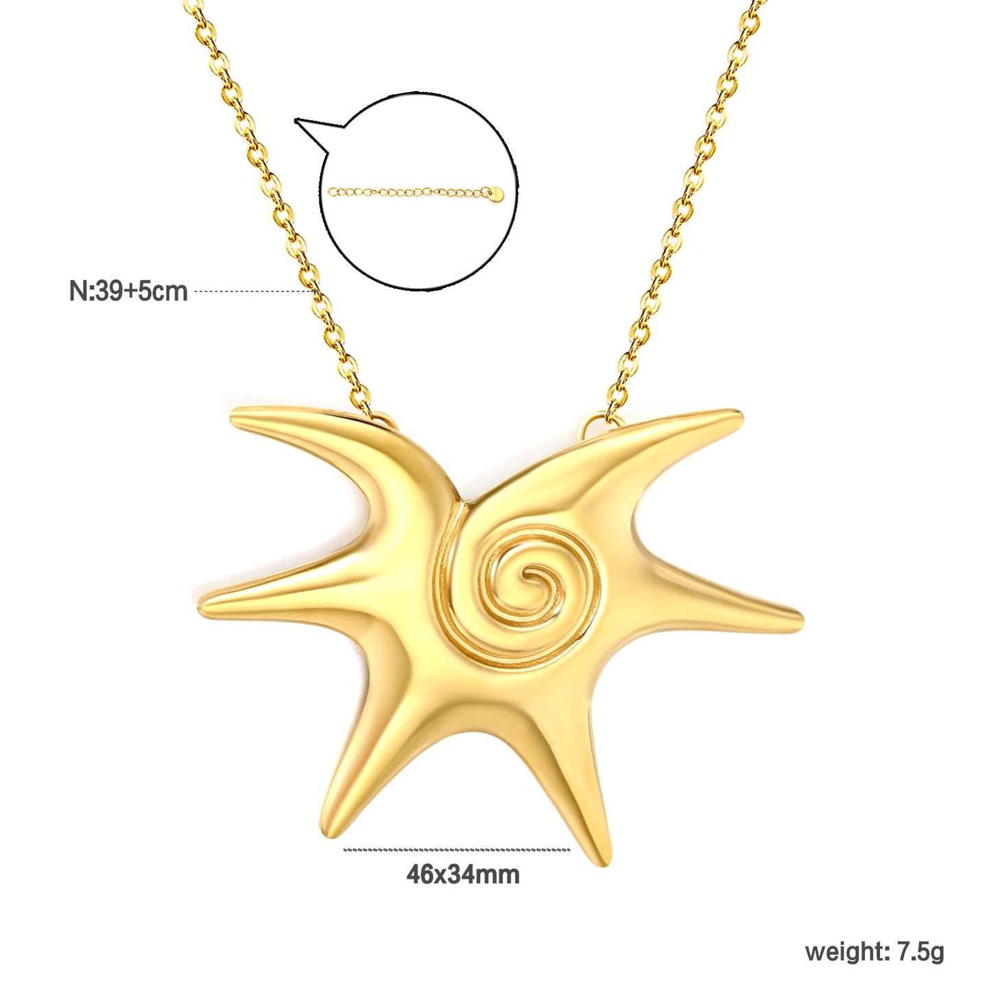 Bulk Supply Sculptural Spiral Relief Eight-Point Star Station Choker