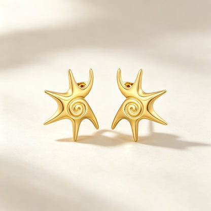 Waterproof 18K Gold Plated Vintage Embossed Starburst Earrings