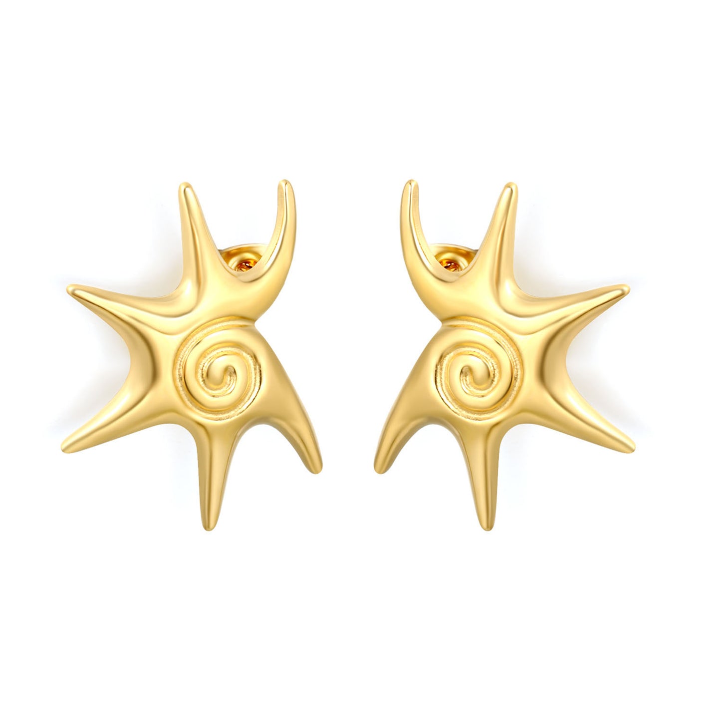Waterproof 18K Gold Plated Vintage Embossed Starburst Earrings