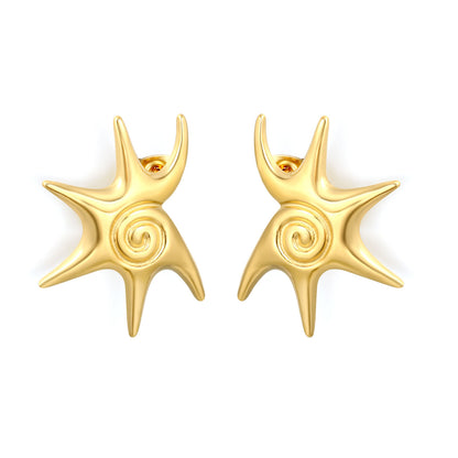 Waterproof 18K Gold Plated Vintage Embossed Starburst Earrings