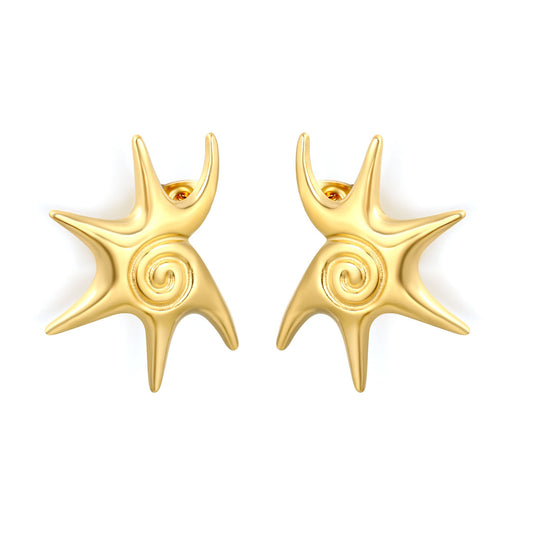 Waterproof 18K Gold Plated Vintage Embossed Starburst Earrings