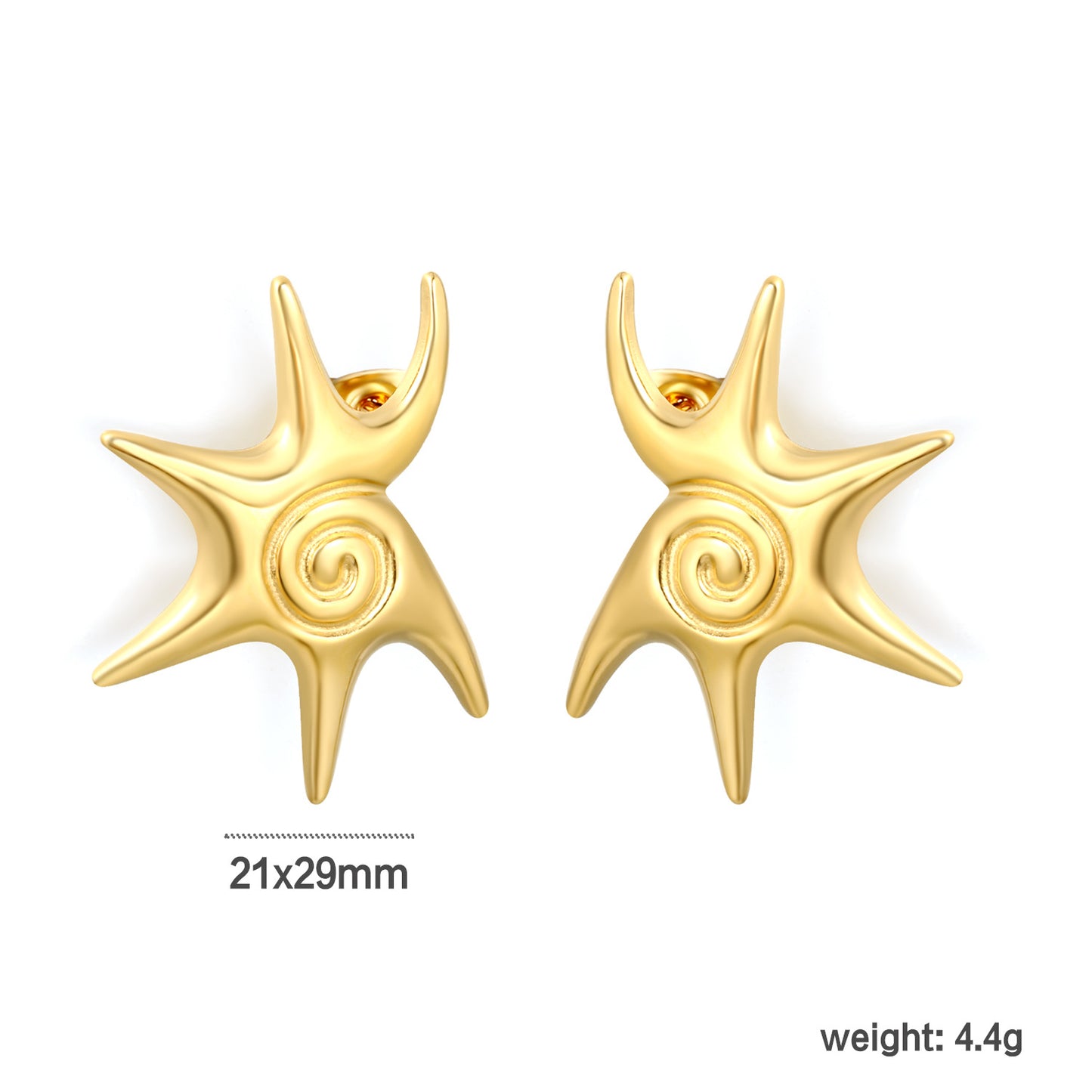 Waterproof 18K Gold Plated Vintage Embossed Starburst Earrings