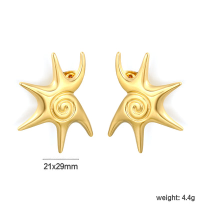 Waterproof 18K Gold Plated Vintage Embossed Starburst Earrings