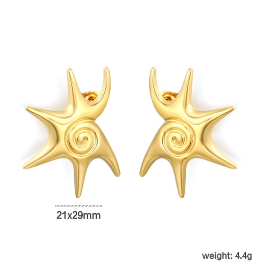 Waterproof 18K Gold Plated Vintage Embossed Starburst Earrings