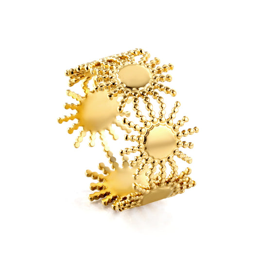 stainless steel gold sunburst cluster ring radiant design white background wholesale