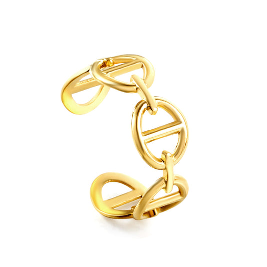 stainless steel gold vintage chain ring crossbar detail white background wholesale