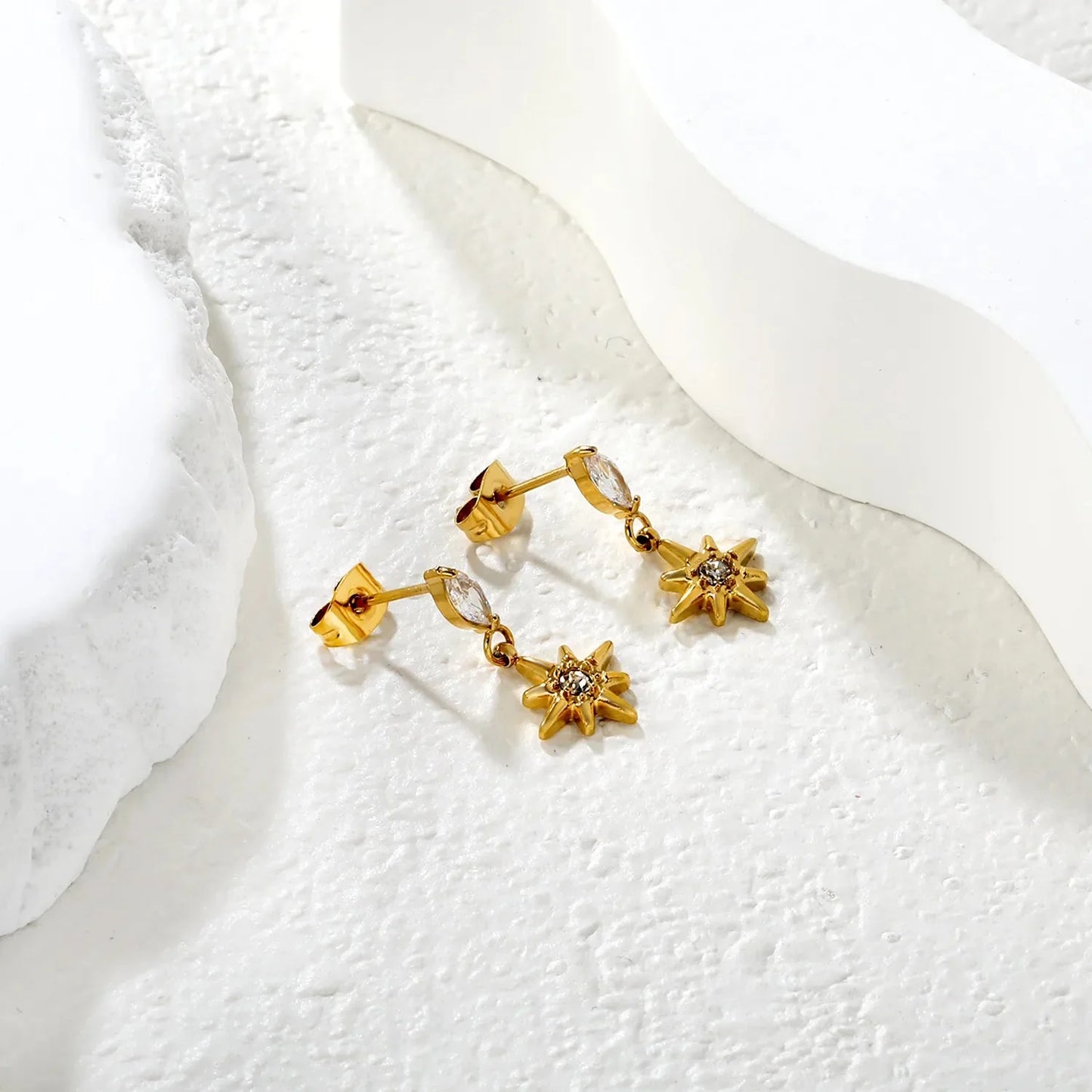Dainty Layered Star & Pear CZ Earrings Stainless Steel Waterproof