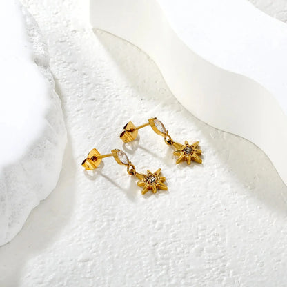 Dainty Layered Star & Pear CZ Earrings Stainless Steel Waterproof