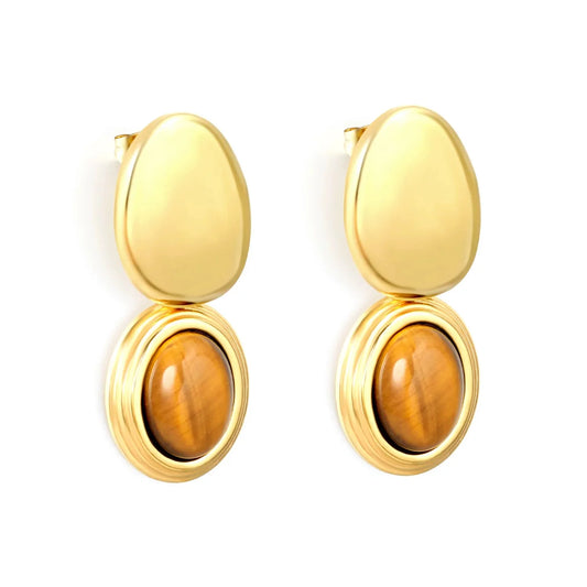 Wholesale Waterproof PVD Gold Double-Layer Tiger Eye Studs