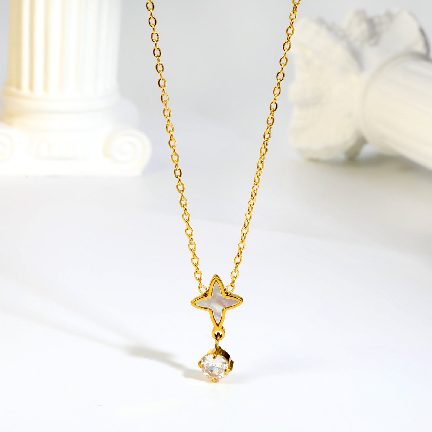 Wholesale Mother of Pearl Starburst Solitaire CZ Drop Necklace Bulk