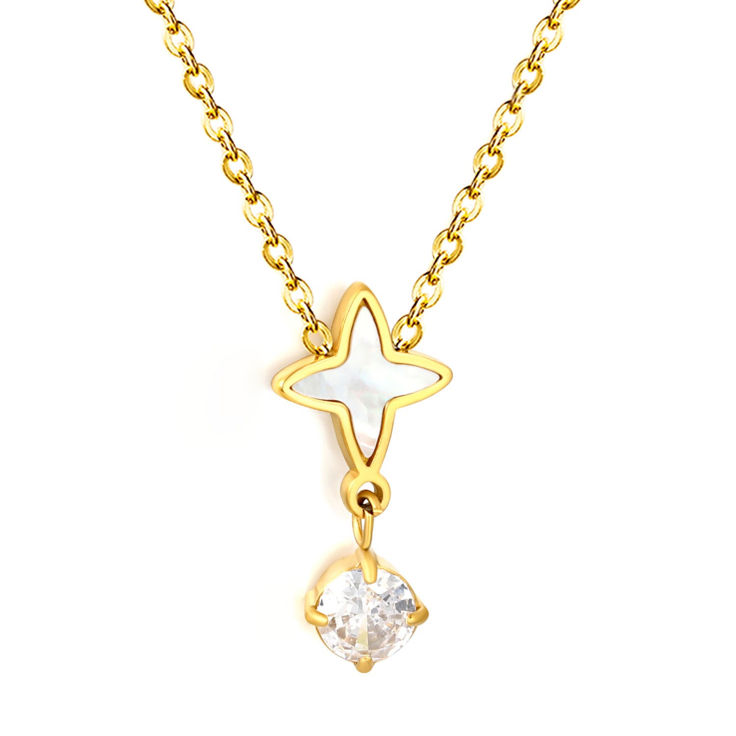 Wholesale Mother of Pearl Starburst Solitaire CZ Drop Necklace Bulk