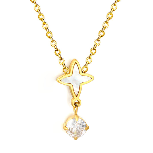 Wholesale Mother of Pearl Starburst Solitaire CZ Drop Necklace Bulk