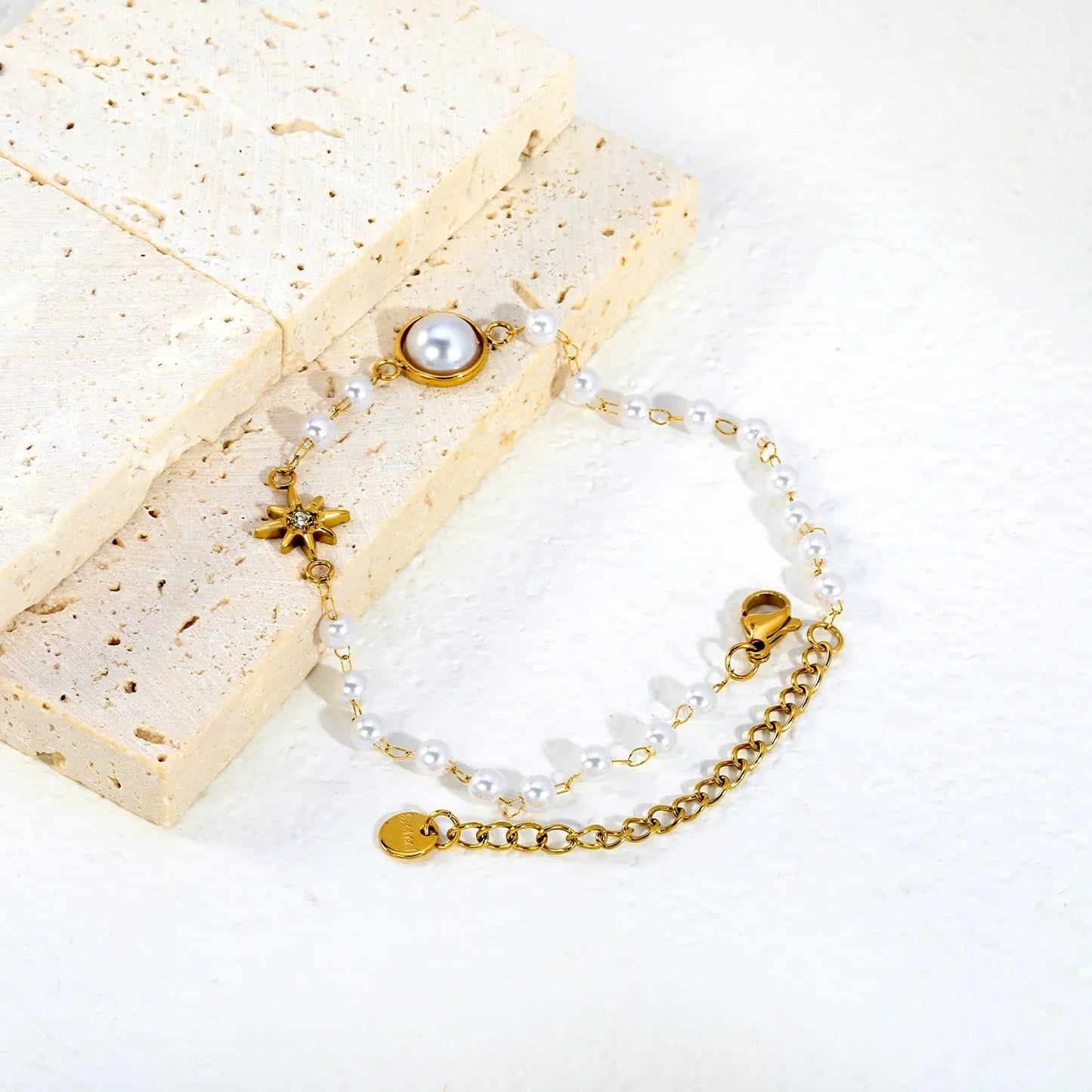 Dainty CZ Starburst Star Pearl Gradient Bracelet 304L Steel