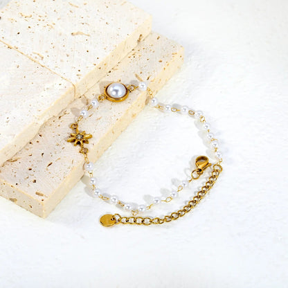 Dainty CZ Starburst Star Pearl Gradient Bracelet 304L Steel