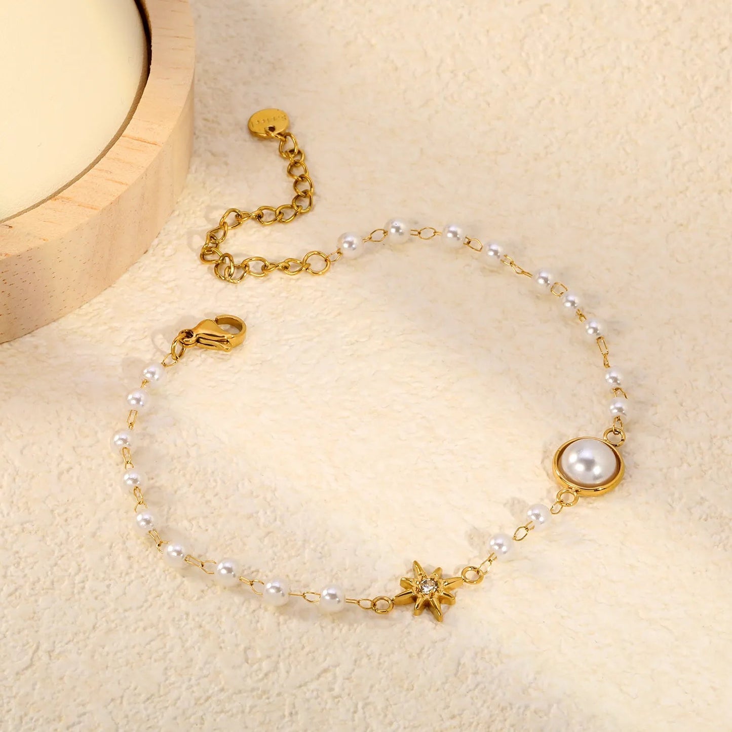 Dainty CZ Starburst Star Pearl Gradient Bracelet 304L Steel