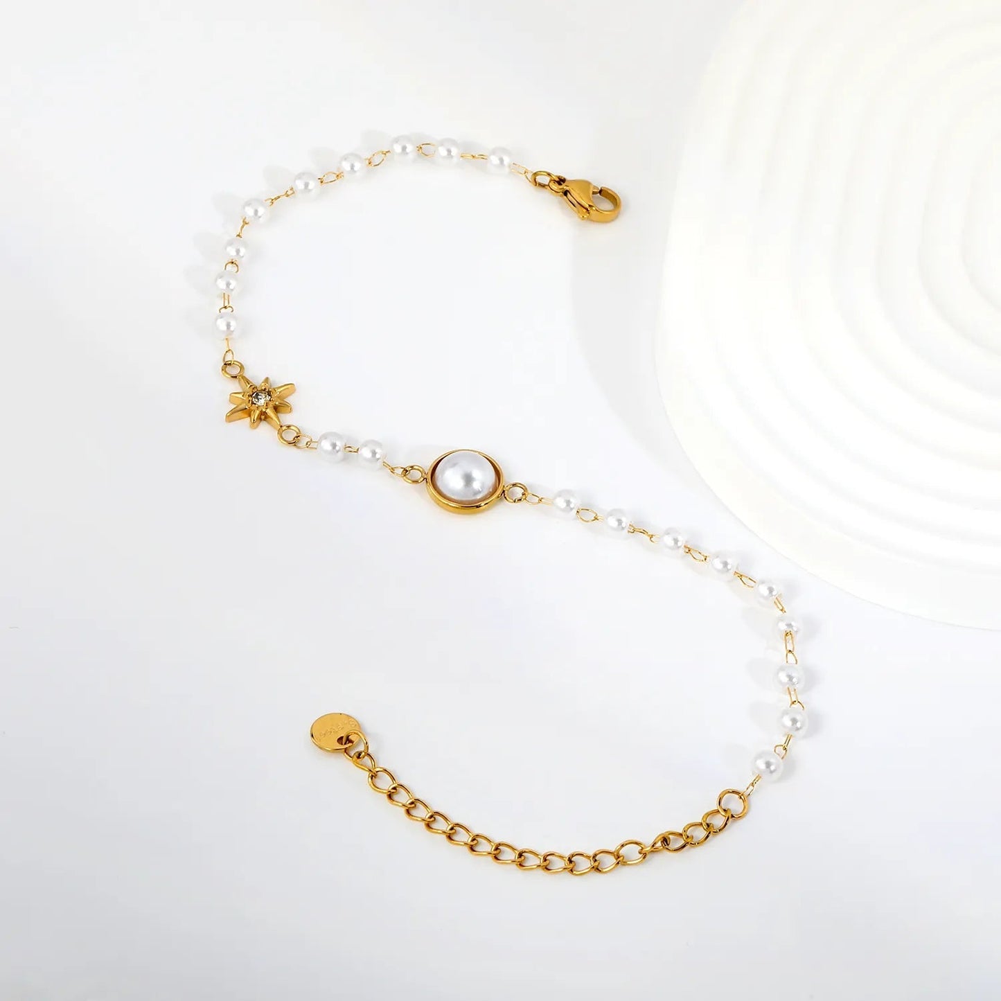 Dainty CZ Starburst Star Pearl Gradient Bracelet 304L Steel
