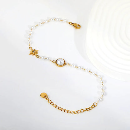 Dainty CZ Starburst Star Pearl Gradient Bracelet 304L Steel