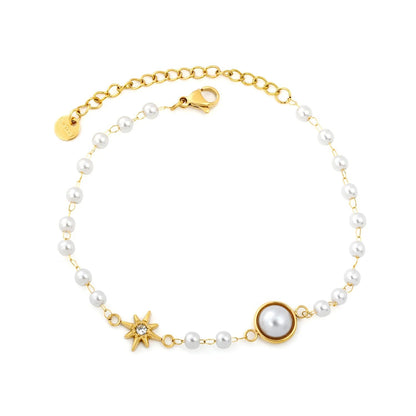 Dainty CZ Starburst Star Pearl Gradient Bracelet 304L Steel