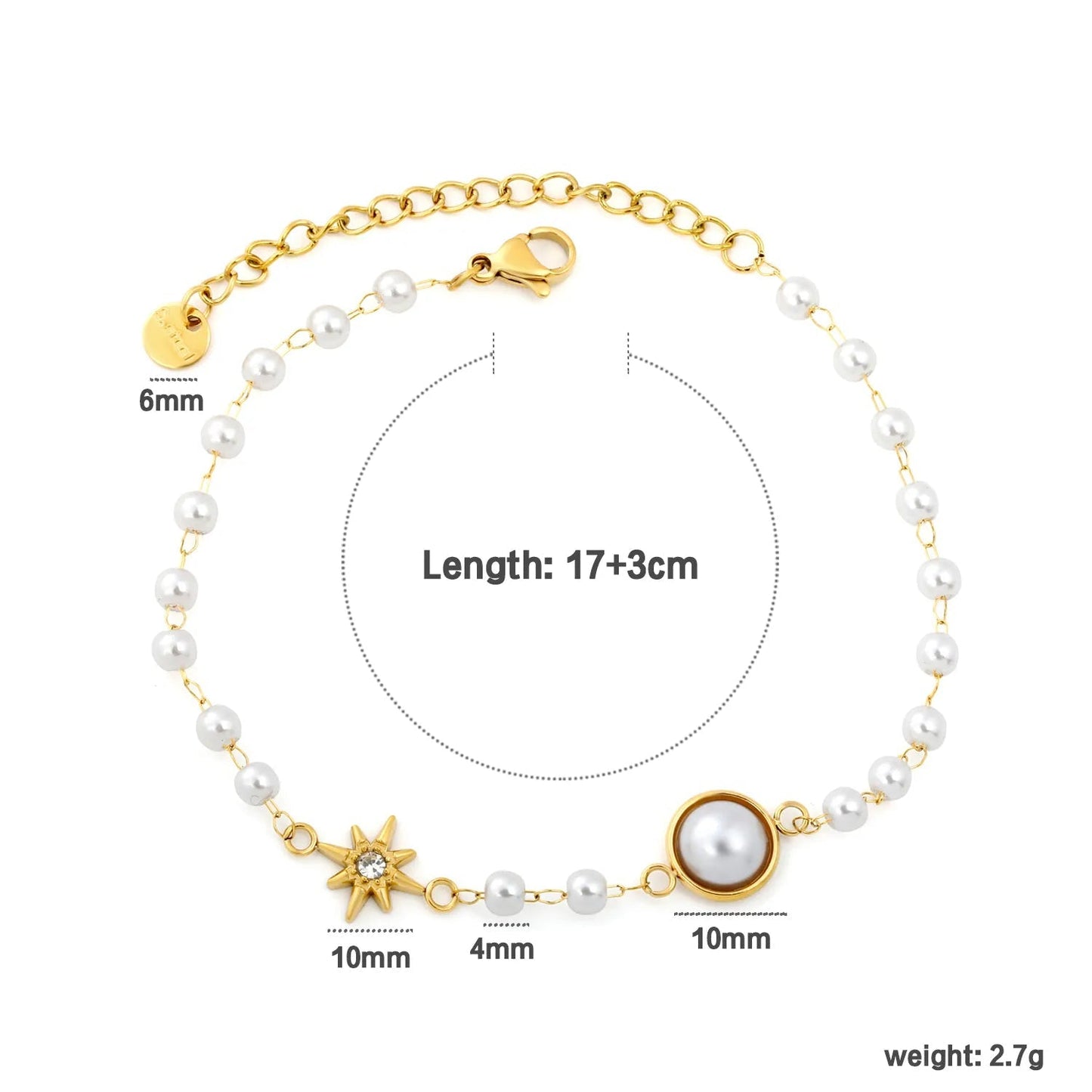Dainty CZ Starburst Star Pearl Gradient Bracelet 304L Steel