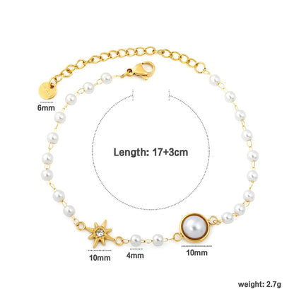 Dainty CZ Starburst Star Pearl Gradient Bracelet 304L Steel