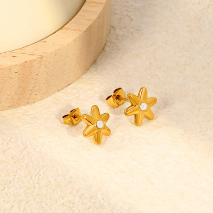 Sweet Starburst Burst Frame Embedded Round Warm Pearl Stud Earrings Romantic