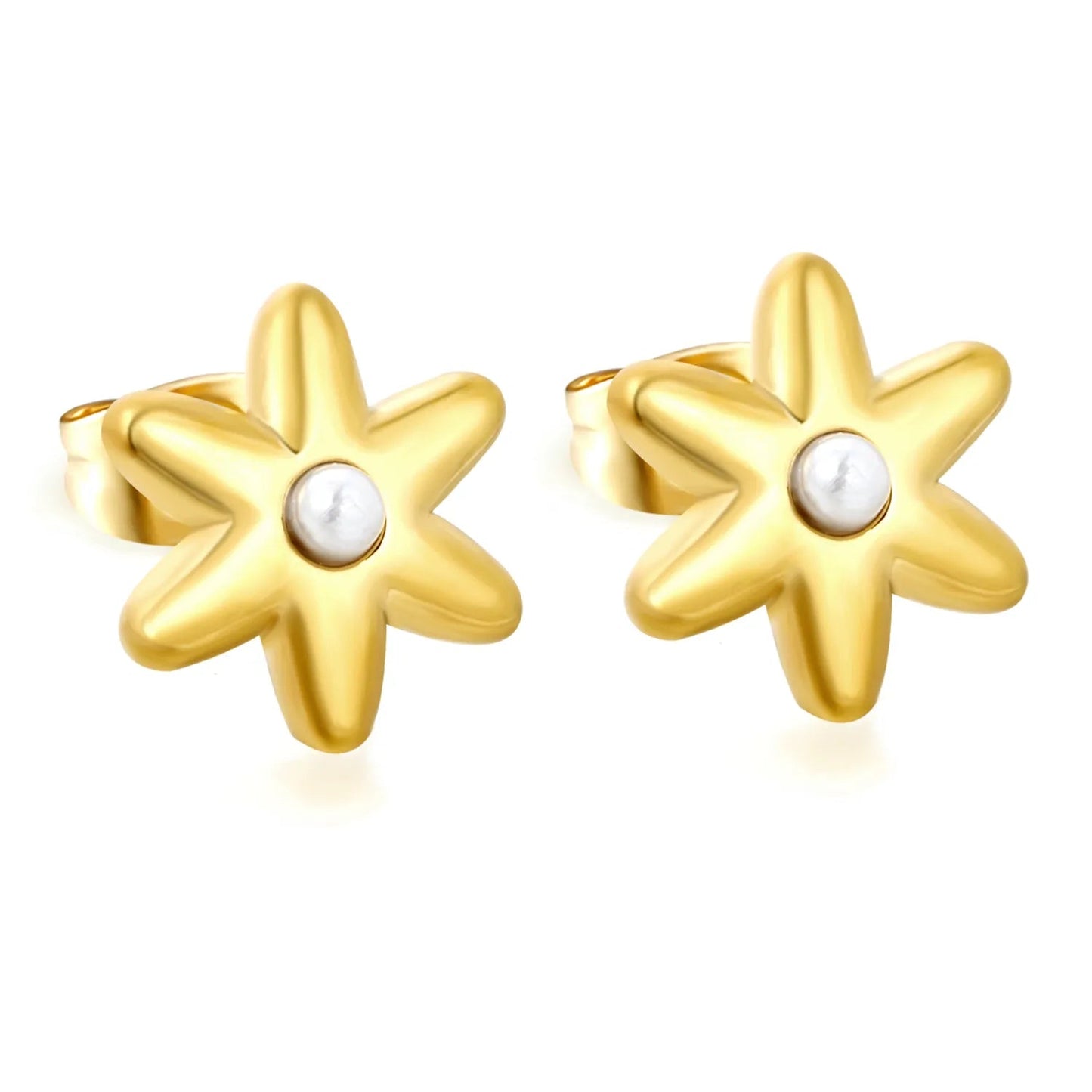 Sweet Starburst Burst Frame Embedded Round Warm Pearl Stud Earrings Romantic