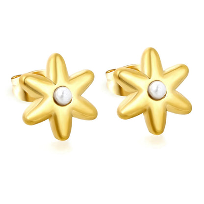Sweet Starburst Burst Frame Embedded Round Warm Pearl Stud Earrings Romantic