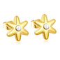 Sweet Starburst Burst Frame Embedded Round Warm Pearl Stud Earrings Romantic