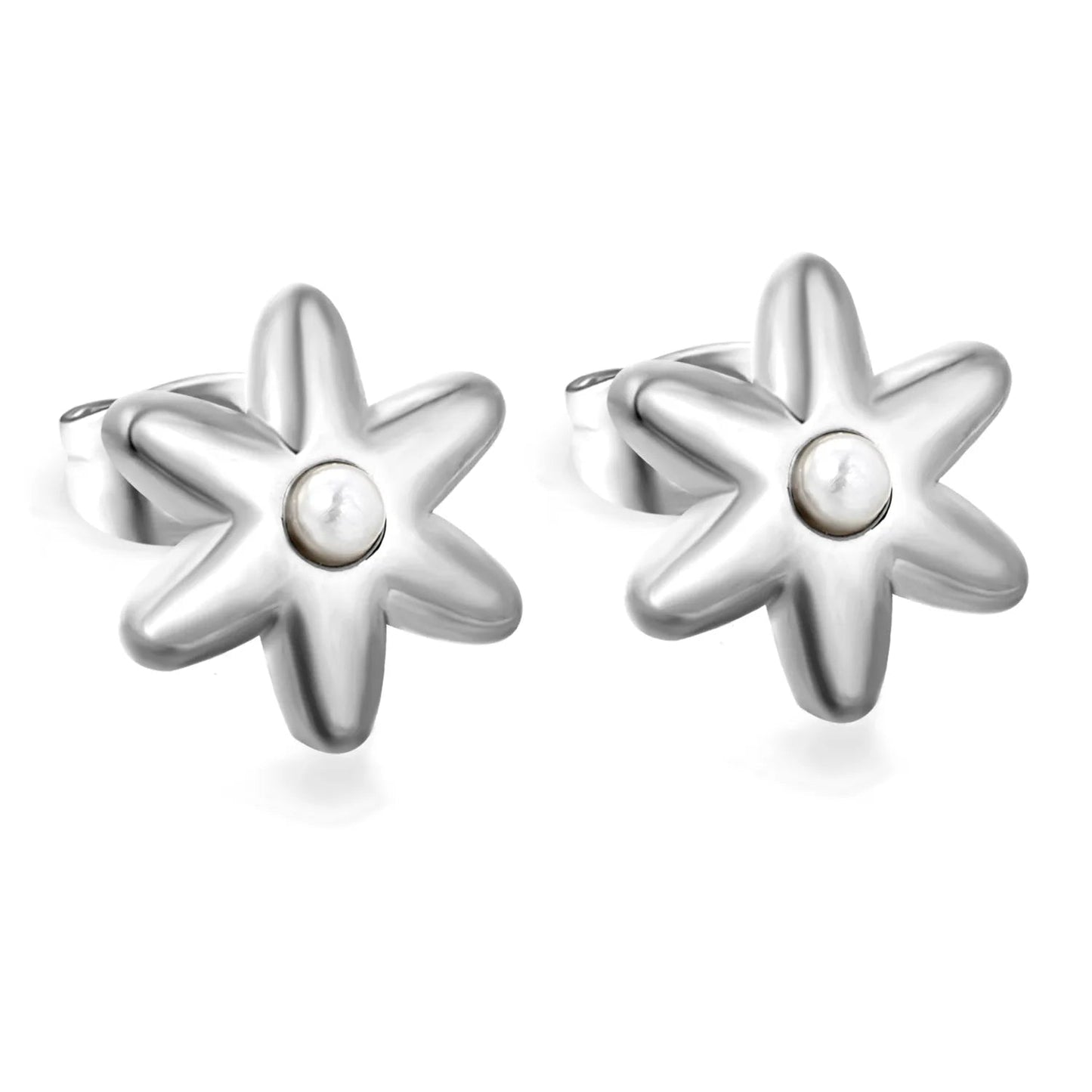 Sweet Starburst Burst Frame Embedded Round Warm Pearl Stud Earrings Romantic