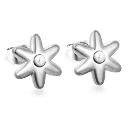 Sweet Starburst Burst Frame Embedded Round Warm Pearl Stud Earrings Romantic