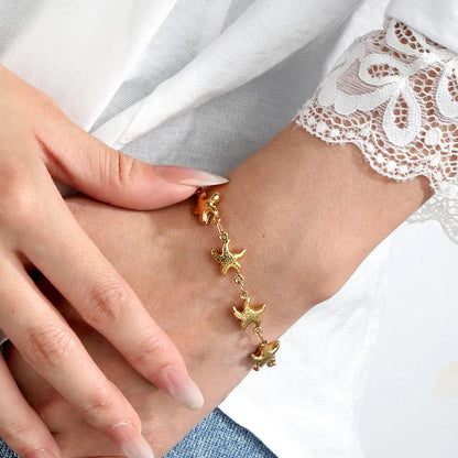 Summer Beach Hammered Starfish Charm Bracelet 304L Stainless Steel